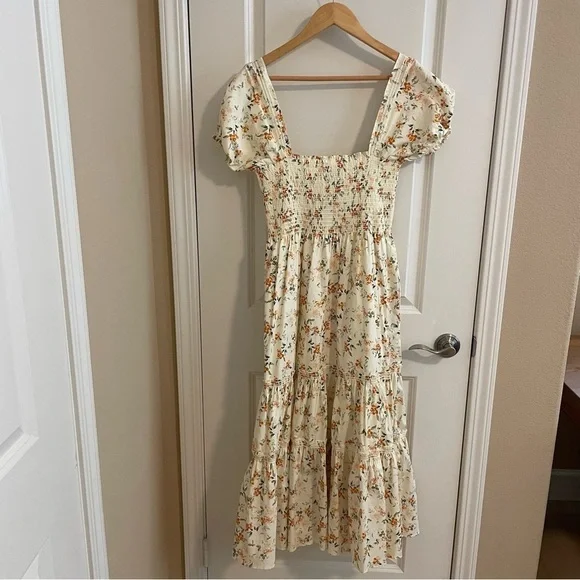 NWT O.P.T. Floral Print Smocked Dress Cream Size Medium - Picture 8 of 10